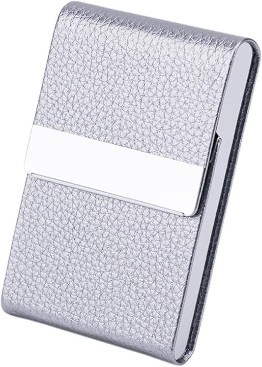 Business Card Holder with Ultra Slim Design,Business Card Case with Premium PU Leather, Suit Pocket Metal Card Holder for Women/Men,Professional Name Card Holder with Magnetic Shut (Silver)