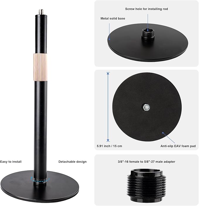 Mippko Desk Microphone Mic Stand, Adjustable Height Table Microphone Stand with Universal and Shock Mount Mic Clip, one 3/8"-16 Female to 5/8"-27 Male Adapter for Blue Yeti/BlueSnowball/SoloCast