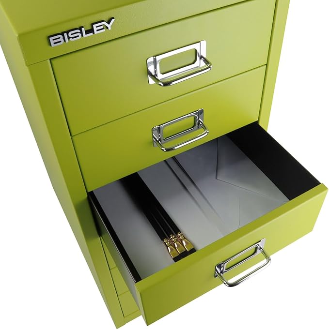 6-Drawer Steel MultiDrawer Cabinet - Bisley Green, Chrome Pull Handles with Label Holders, Powder-Coated Steel, Removable Drawers, Fits Under Most Desks, Labels Included by Bisley