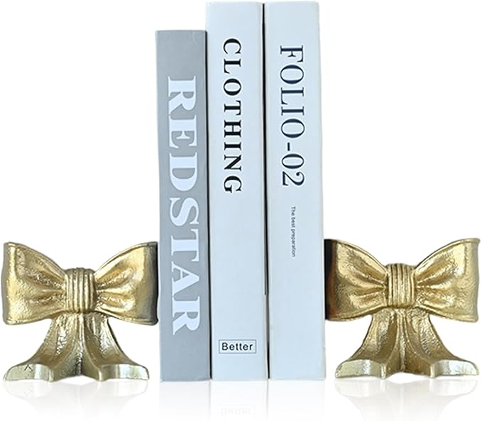Metal Bookends Set of 2, Heavy Duty Book Ends for Heavy Books, Gold Decorative Bookends for Shelves Desk Office Home Decor