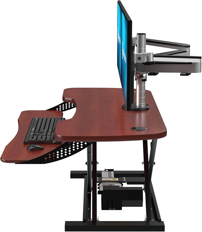 VERSADESK® PowerPro™ Elite 48” x 24” Standing Desk Converter | 48 Inch Electric Height Adjustable Sit to Stand Desk Riser w/Keyboard Tray & USB Hub - Ergonomic Workstation for Home & Office, Cherry