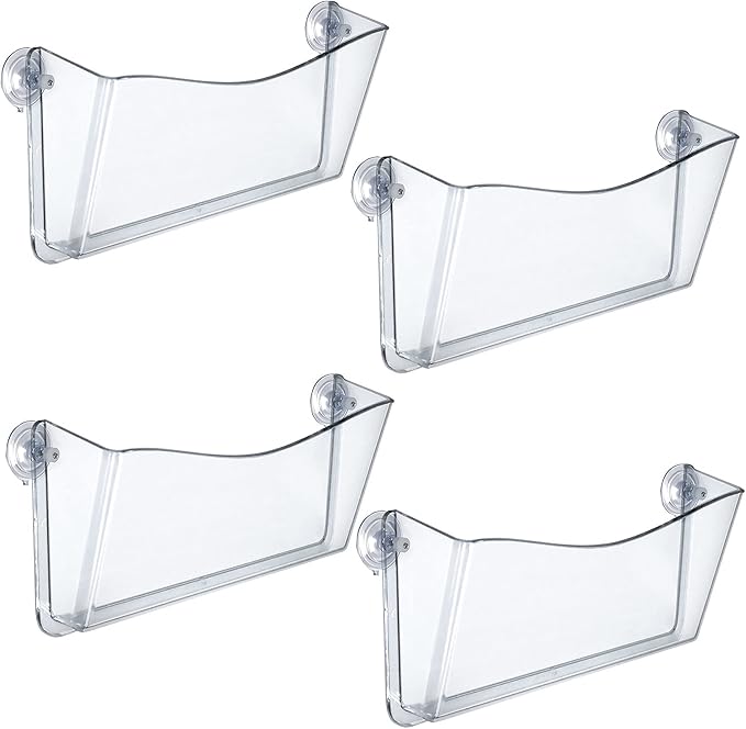 Azar Displays 250055 Clear Plastic Wall Mount File Holder with Suction Cups, 4-Pack