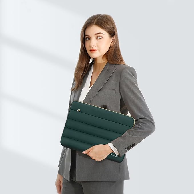 MOSISO Laptop Case 13.3 inch,13-13.3 inch Puffy Laptop Sleeve Compatible with MacBook Air 13.6 M5 M4 M3 M2 M1/Neo/Pro 13/14,HP Dell ASUS Lenovo,Polyester Horizontal Bag with Small Case,Peacock Green