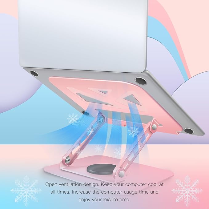 3-Year Swivel Laptop Stand -360°Rotating,Ergonomic Adjustable Metal Design,Fits10-16 Laptops,Ideal for Office&Travel,Foldable&Portable,Mechanical Style,Perfect for Women (Pink)