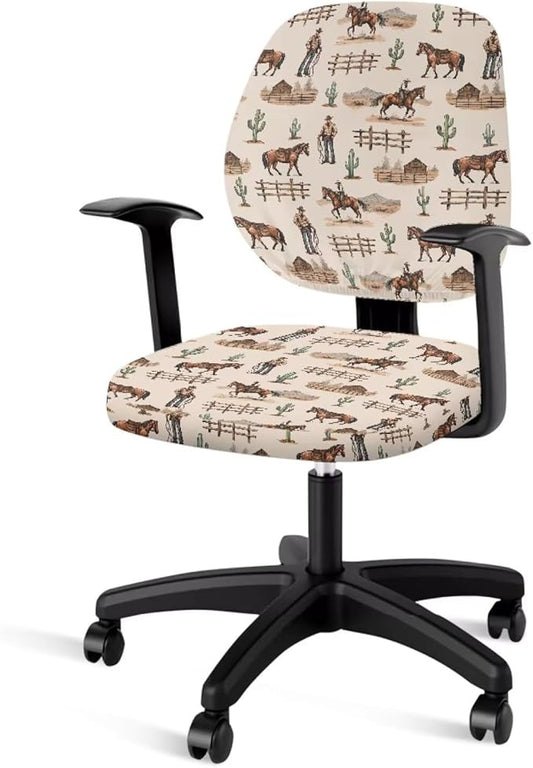 Western Cowboy Horse Office Chair Covers Washable Computer Office Chair Seat Cover 2 Piece Office Chair Slipcovers Protector Desk Accessories Dorm Computer Rotating Chair Slipcover