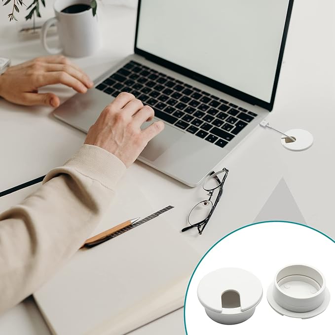 5Pcs 1-3/8" / 35mm Computer Desk Grommet, Plastic Round Desk Grommet Hole Wire Cover Organizer, White