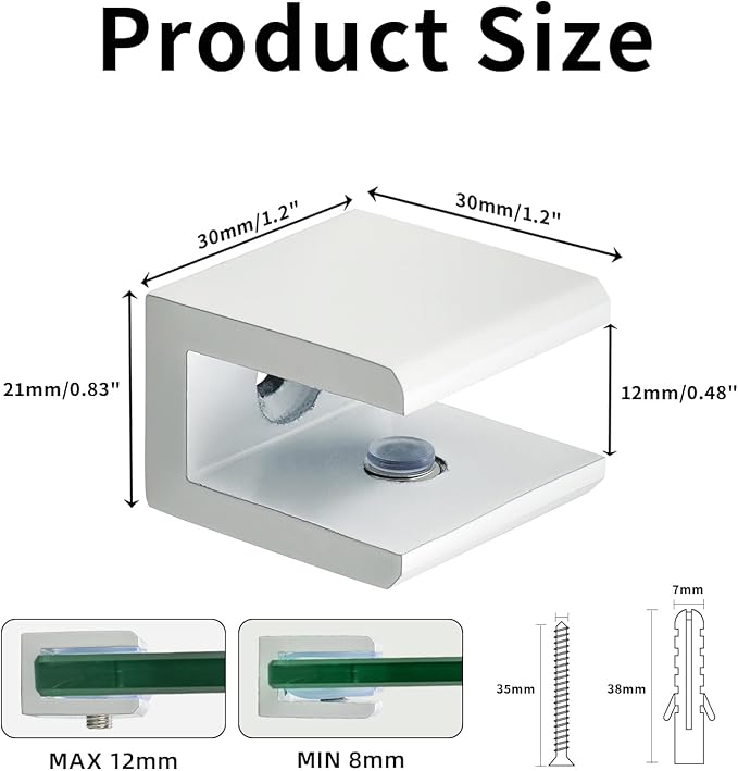 Alise Glass Shelf Brackets 2Pcs, Adjustable Shower Glass Clamps, Heavy Duty Clamp Holder, SUS304 Stainless Steel Brackets for 8-12mm Shelves and Wall Connection, Polished Chrome