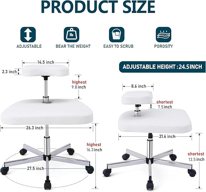 Meditation Chair Ergonomic Cross Legged Chair ADHD Chair with Wheels,Kneeling Chair for Office and Home,ADHD Chairs for Adults(White)