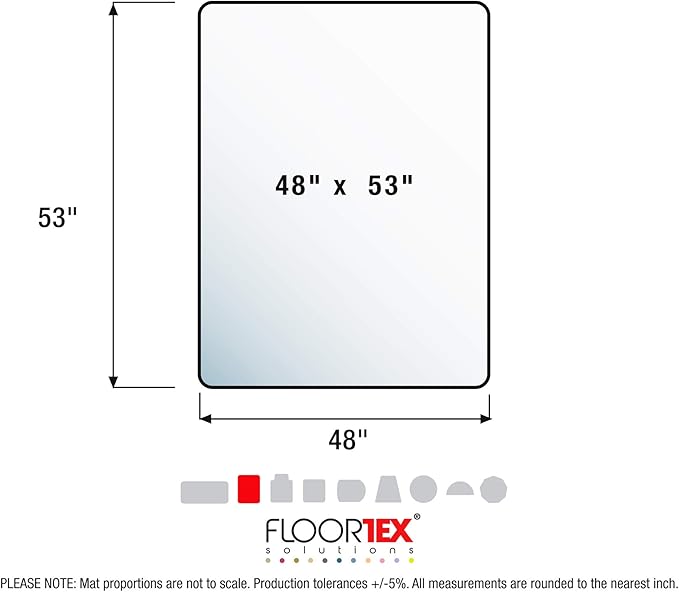 Floortex Polycarbonate Chair Mat 48" x 53" for Low/Medium Pile Carpets, Clear