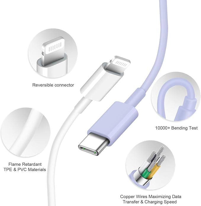 iPhone 14 13 12 11 Charger Fast Charging iPhone Fast Charger 3-Pack 20W iPad Chargers 6FT C Chargers Fast Charging Cord Whit iPhone 14/14 Max/13 Pro/13/12 Mini/12 Pro Max/11 Max/Xs and iPad(Purple)
