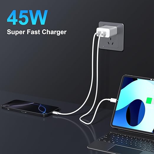 iPhone 17 16 15 Charger Fast Charging, 45W Dual USB C Phone Charger Block with 10FT Long Type C Cable Cord for Apple iPhone 17/Pro/Pro Max/17 Air/16 Pro/16 Pro Max/15 Plus/15 Pro/iPad/S26 Ultra/S25