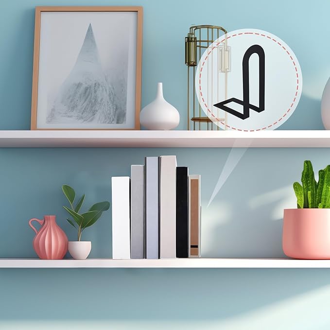 Chunful 8 Pcs Black Modern Metal Book Ends for Shelves Decorative Small Bookends Book Shelf Organizer Minimalist Design Stopper to Hold Books for Home Office (5.5 * 3.75 * 2.25inch)