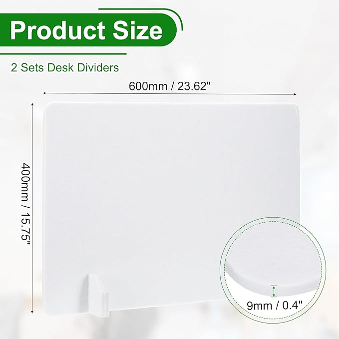 PATIKIL Desk Dividers 24" x 16", 2 Pack Desk Privacy Panel Freestanding Noise Reducing Partition Acoustic Panel with 4Pcs Support Feet for Testing Office Home Library Pure White Style C