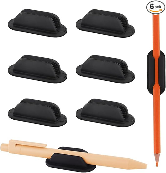 ZUFECY 6 Pack Adhesive Pencil Holders for Desk, Flexible Black Silicone Pen Holder with Adhesive Pads for Office Essentials and Teacher Supplies