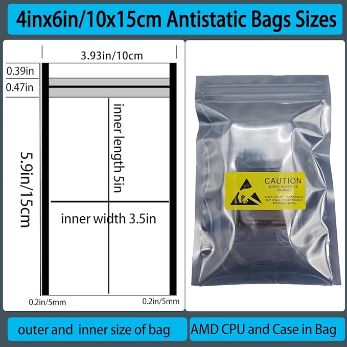 10pcs AMD CPU Protective Thicken Plastic Clamshell Case Trays Suitable with 10pcs Antistatic Bags and Labels (AMD)