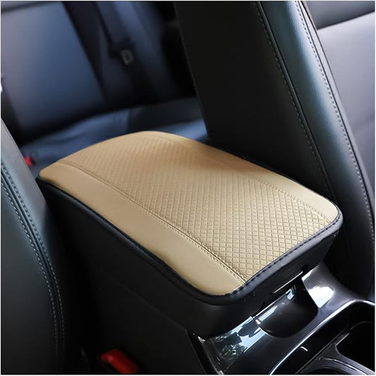 8sanlione Car Armrest Storage Box Mat, Fiber Leather Car Center Console Cover, Car Armrest Seat Box Cover Accessories Interior Protection for Most Vehicle, SUV, Truck, Car (Beige)
