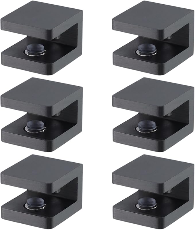 6 Pack Adjustable Glass Shelf Brackets Clamps Support Bracket Heavy Duty Hardware Replacement Parts Suitable for 5-8mm Thickness Glass Storage (6, Black)