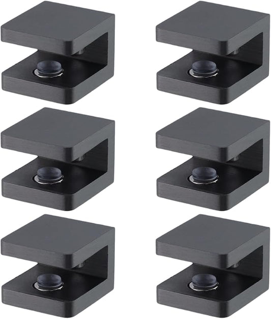 6 Pack Adjustable Glass Shelf Brackets Clamps Support Bracket Heavy Duty Hardware Replacement Parts Suitable for 5-8mm Thickness Glass Storage (6, Black)