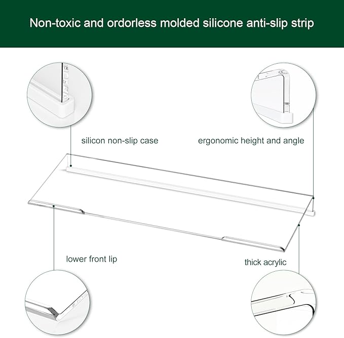 Computer Keyboard Stand Holder - Ergonomic Acrylic Keyboard Stand for Desktop Comfortable Keyboard Tray Riser with Silicone Anti-Slip Strip for Home School Office Desk Accessory, Clear