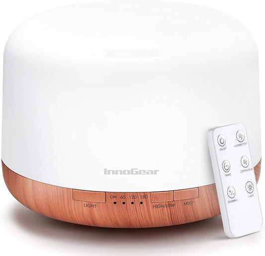 InnoGear 500ml Essential Oil Diffuser with Remote Control, Premium Ultrasonic Aromatherapy Diffusers Mother's Gift Scent Humidifier Vaporizer Auto-Off Timer for Large Room Home, Yellow
