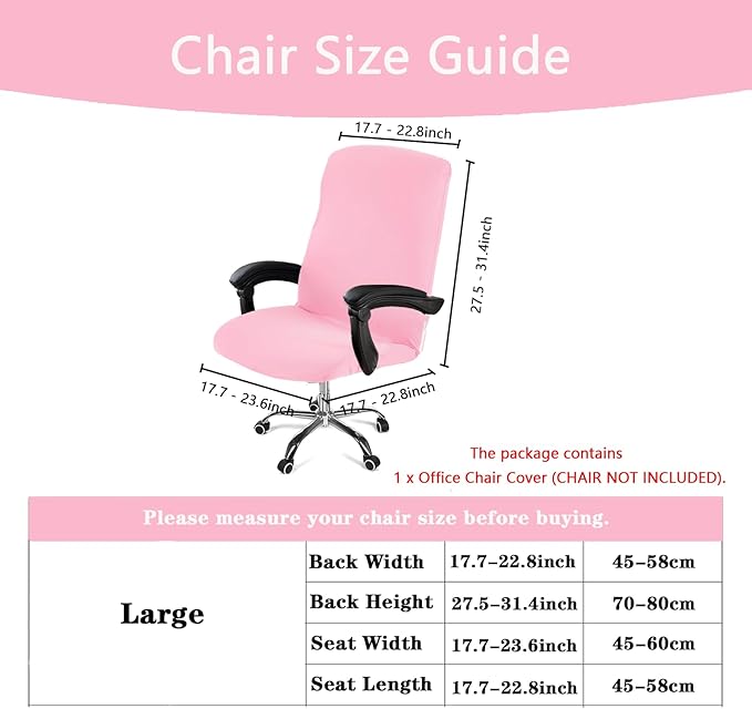 Office Chair Cover,Removable Desk Chair Cover with Zipper,Stretch Anti-dust Universal Rotating Office Seat Slipcover,Washable High Back Computer Seat Protector for Pets (Pink, Large)