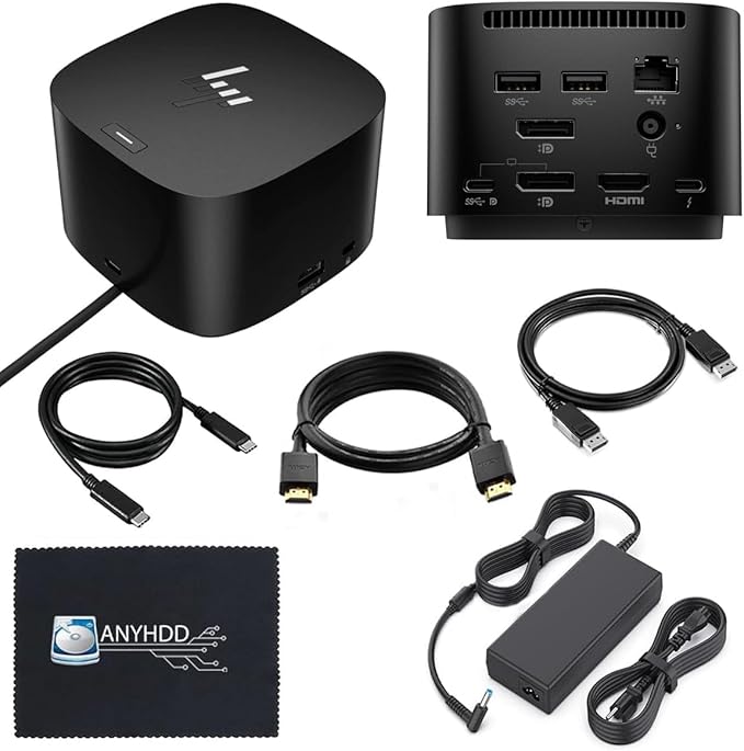 Docking Station for Laptop Dual Monitor and Charging Bundle - USB-C G4 Dock 4J0A2AA#ABA with 120W Adapter + HDMI Cable + DisplayPort Cable + USB-C Cable + Microfiber Cloth (Renewed)