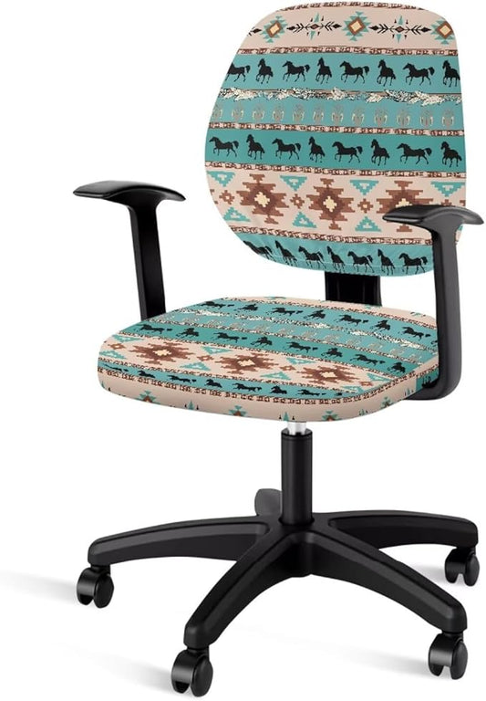 Western Horse Office Chair Covers for Women Men Stretchable Office Chair Seat Cover 2 Piece Washable Gaming Chair Cover Universal Fit Wheelchairs,Computer Chairs,Gaming Chairs