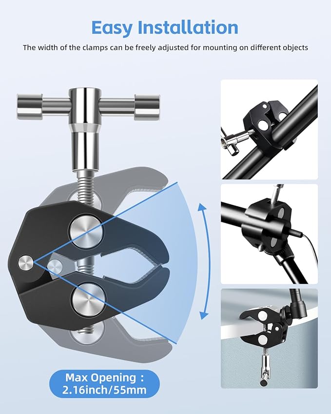 UTEBIT 9 inch Magic Arm with Super Clamp, 360° Ball Heads with 1/4" & 3/8" Threads Screws Articulating Magic Arm Camera Mount for Monitor, Flash, LED Light, Microphone, Camera Cage, Action Camera