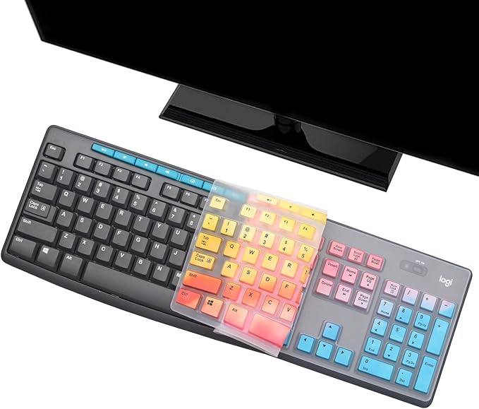 i-Tensodo Keyboard Cover for Logitech MK200 MK260 MK270 MK275 MK295 & K200 K260 K270 Keyboards, US Layout - Dazzling Multicolor Silicone Dust-Proof Washable Skin