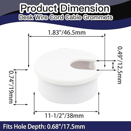 2pcs 1-1/2 Inch Desk Grommet, Plastic Desk Hole Cover, White Cable Hole Cover, Desk Hole Grommet for Wire Cord Organizing Office Computer Desk