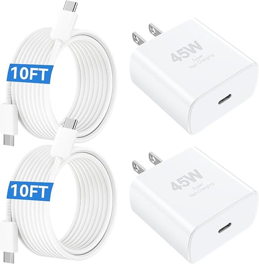 45W USB C iPhone 17 16 Pro Max Charger Block Type C iPhone 16 17 Super Fast Charger with 10 FT Long Type C Fast Charging Cable Cord for iPhone 17 Pro Max/17 Pro/iPhone Air/17/16//16 Pro Max/15/Samsung