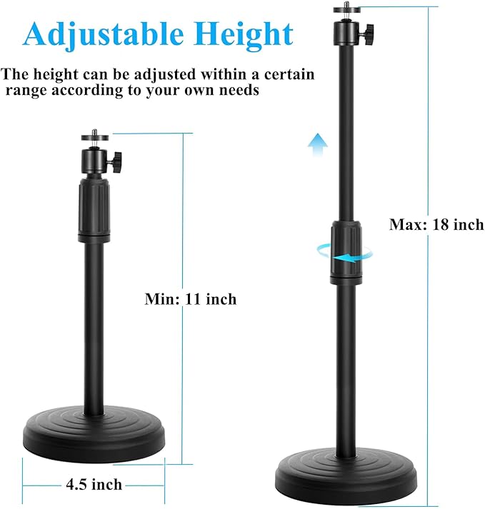Webcam Stand with Phone Holder, Adjustable Height Desk Camera Mount for Logitech C920 C922 C925e C930e, 1/4" Threaded Desktop Tripod Stand for Live Streaming, Video Conferencing, Online Classes