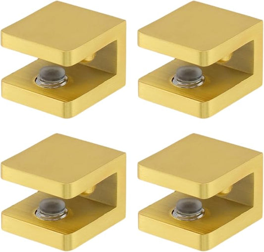 4 Pack Glass Clamps Adjustable Support Bracket Hardware Easy to Install Fixed Panel U Clamp Suitable for 5-8mm Thickness Bathroom Shower Door (4, Gold)