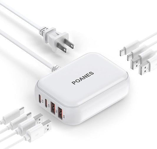8-Port USB Charger, Multi-Port Travel USB C Charger, Mini Charging Station with USB C and A Ports, Charging Station Block for Traveling, Camping Compatible with Phone, Earbud (Grayish White)