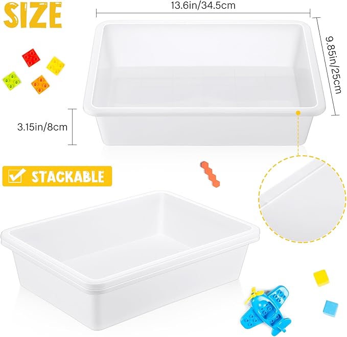 Hoteam 5 Pcs Paper Trays for Classroom Plastic Storage Bin Tray Bulk Stackable File Organizer for School Office Teacher Book Organization Supplies(White,13.78 x 9.84 x 3.15 Inch)