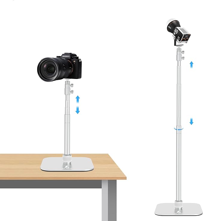 Ailight TS50 Camera Stand, 12.6 to 53.1 in Height, Universal 1/4" to 3/8" Screw Adapter with Swivel 360° Panoramic Ball Head, Light Stand Desk and Floor Mount for DSLR Cameras, Photograph Lights