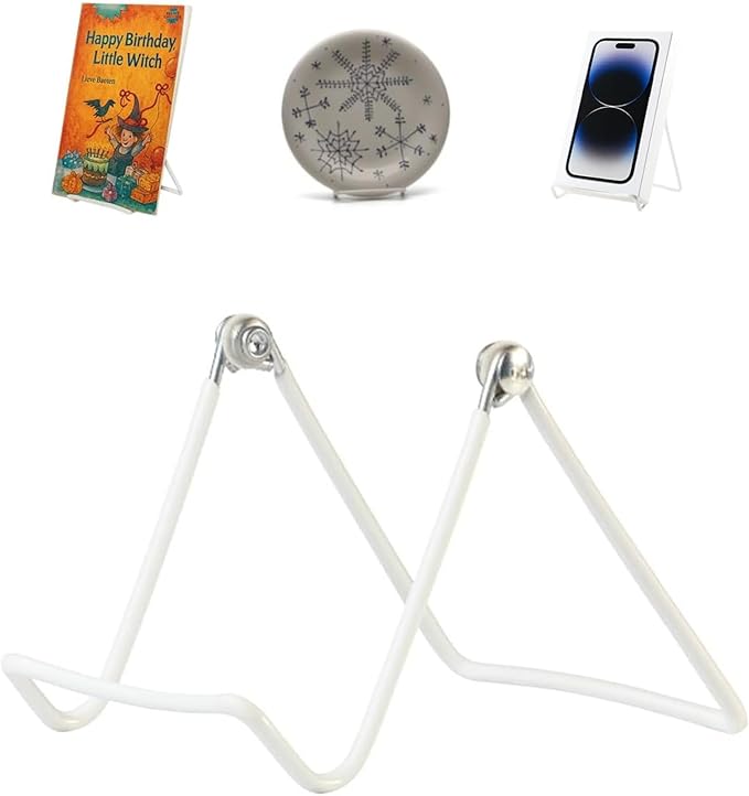 KINGDOM SOLUTIONS MADE IN USA 12-Pack Adjustable White Metal Easels - Book Stand - Sturdy Plate Stand for Art, Pictures, Books, Frames - Unique on the Market