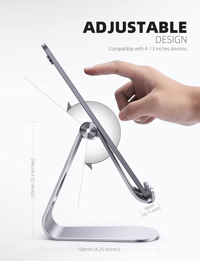 Lamicall Tablet Stand, Adjustable Tablet Holder - Desktop Stand Dock Holder for 4-13" Tablets, iPad Pro 11, 9.7, 10.5, 12.9 Air Mini, Kindle, Tab, iPhone, Switch, Mother Day Office Desk Accessories
