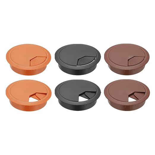 PATIKIL 3.1 Inch/80mm Desk Grommet, 6Pcs Cable Grommet Wire Management Cable Hole Cover Cord Organizer for Office Home Table Countertop, Brown/Yellow/Black