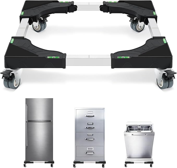 Nefish Furniture Dolly Adjustable Mini Fridge Stand with Wheels Washing Machine Stand Mobile Roller with 4 Locking Swivel Wheel Universal Mobile Base Moving Cart for Dryer Refrigerator