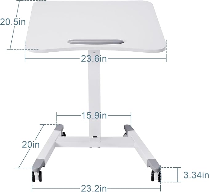Fromann Mobile Standing Podium Desk Laptop Sit to Stand Height Adjustable Workstation with Wheels,Gas Spring Lift Mechanism Desk (White)