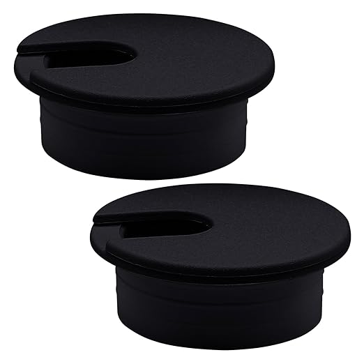 Litoexpe 2 Pcs Black Desk Cord Grommets 1-3/8 Inch, Plastic Grommet Cable Hole Cover for Office Equipment, Computer Desk Wires