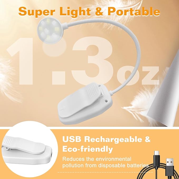 KTEBO 2 Packs Rechargeable Book Reading Light - Adjustable Brightness, 3 Color Temperatures, 30+ Hours Runtime - Eye Care 10 LED Lamp for Reading for Bed,Back to School Gift for Student-White & Black