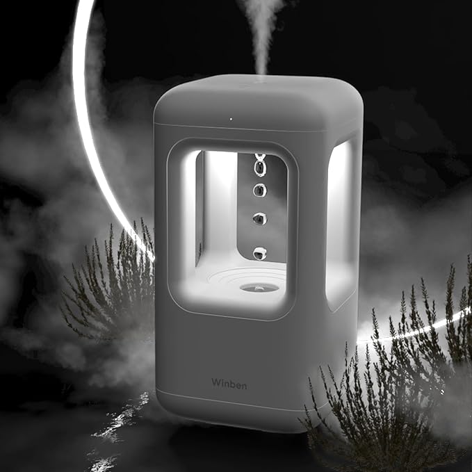 0.6L Mini Anti-Gravity Humidifier, Cool Mist Humidifier for Bedroom & Desk, Water Drops Move Upward Visual Effect, Quiet 36dB Night Light, Auto Shut-Off, Modern Minimalist Design