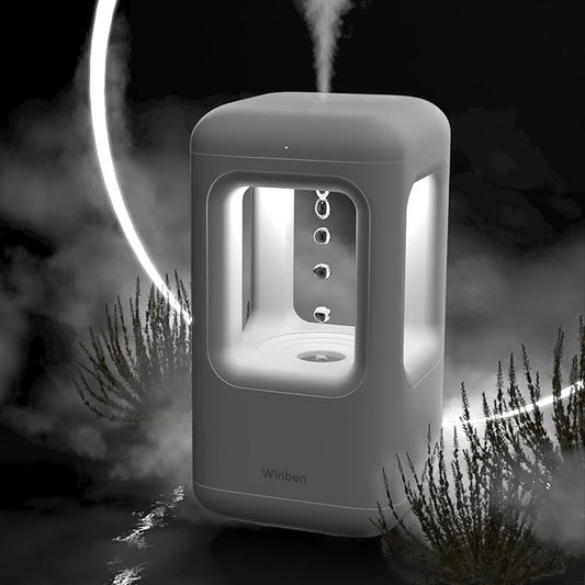 0.6L Mini Anti-Gravity Humidifier, Cool Mist Humidifier for Bedroom & Desk, Water Drops Move Upward Visual Effect, Quiet 36dB Night Light, Auto Shut-Off, Modern Minimalist Design