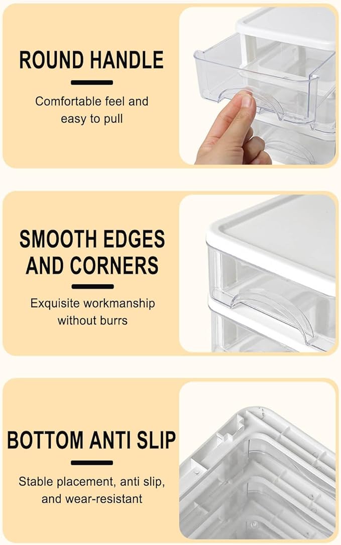Mini Desktop Drawer Plastic White Frame with Clear Drawers Small Storage Drawers Containers Multi-layer Storage Organization Units for Storing Arts, Crafts, Sewing Accessories, Stationary (5 Layers)
