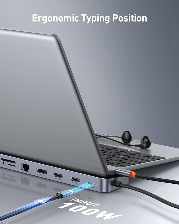 Baseus Laptop Docking Station, 4K Multitasking Docking Station with 2 HDMI+DP, PD, 3 USB-A, RJ45, Audio, TF/SD Card Reader, USB Hub Compatible for MacBook/Dell/HP/Surface/Lenovo