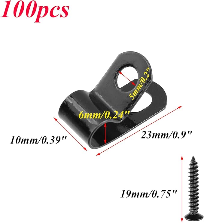 Antrader Fence Wire Clamps, 100Pcs R-Type Agricultural Fencing Mounting Clips, 6mm/0.24" Cable Management Cord Organizer with Screws to Vinyl, Wood or Metal Fence