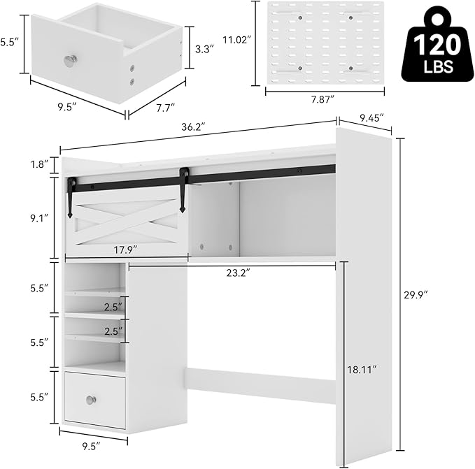 ELECWISH Desktop Bookshelf, Desk Shelf with Drawer for Computer Desk, 36.22" 7-Tier Adjustable Desktop Hutch Organizer with Pegboard for Home Office, Oak