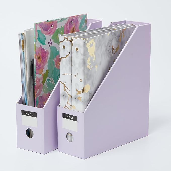 Y YOMA Cardboard File Magazine Holder, Pastel Color, 6 Pack Desktop Binder Holder with Labels Vertical File Storage Foldable Organizer Box, for Office Classroom Home Workspace